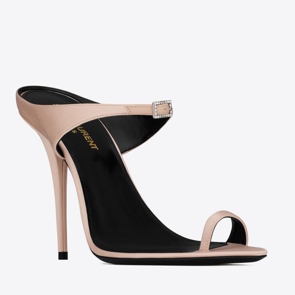 NEW SAINT LAURENT DIVE MULES SILK SATIN {$1,050} POINTED OPENTOE RHINESTONE 41.5 - Picture 3 of 8